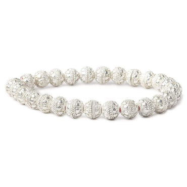 8mm Sterling Silver Plated Copper Bead Cap Round Petite Miligrain Edge & Plain Circle 8 inch 54 beads (ONLINE ORDER ONLY)