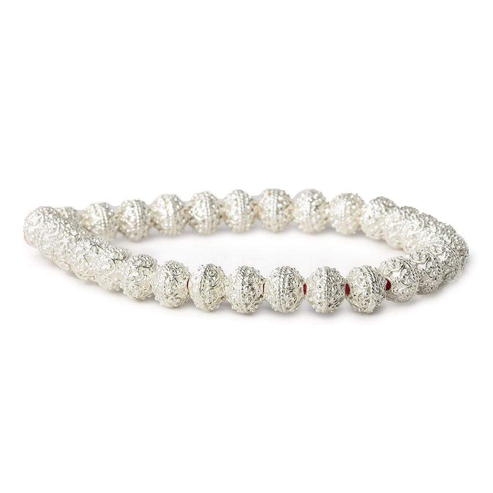 8mm Sterling Silver plated Copper Bead Round Miligrain Persian Design 8 inch 28 pcs (ONLINE ORDER ONLY)