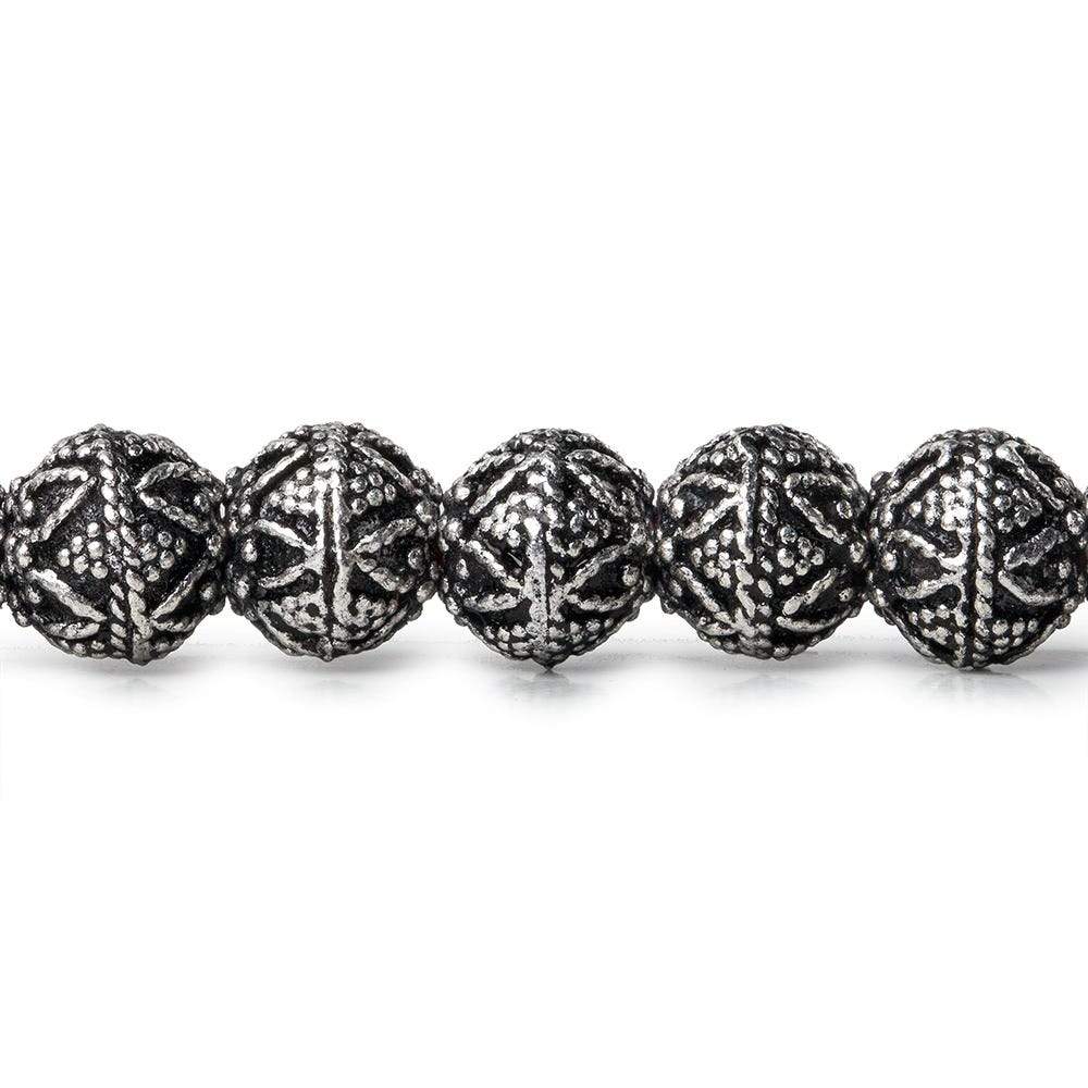 8mm Sterling Silver plated Copper Bead Round Miligrain Triangle Design 8 inch 28 pcs (ONLINE ORDER ONLY)