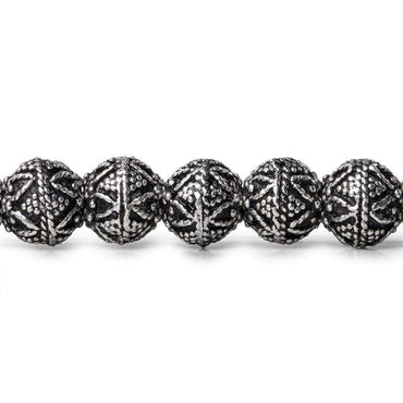 8mm Sterling Silver plated Copper Bead Round Miligrain Triangle Design 8 inch 28 pcs (ONLINE ORDER ONLY)