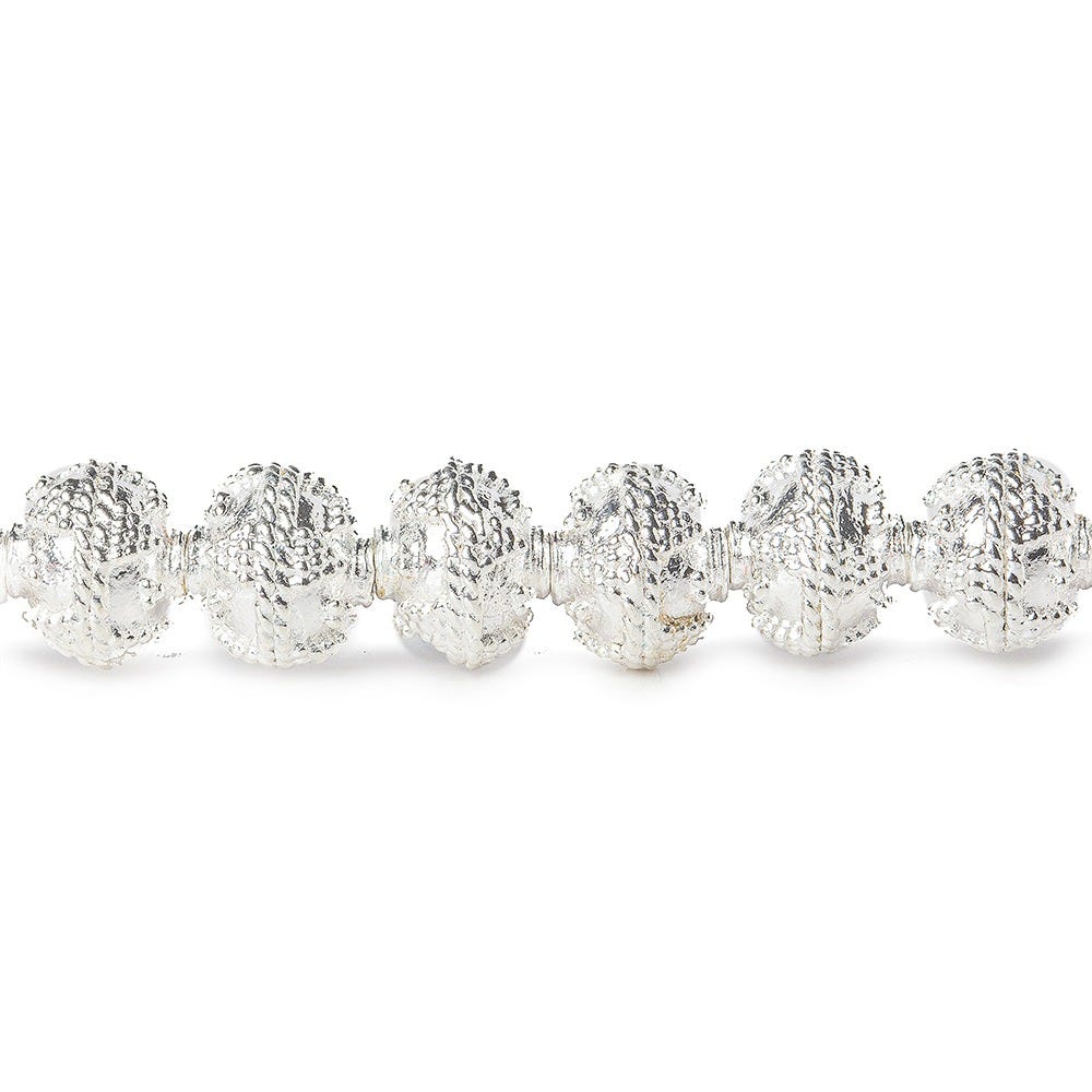 8mm Sterling Silver Plated Copper Bead Round Miligrain Triangles 8 inch 28 pcs (ONLINE ORDER ONLY)