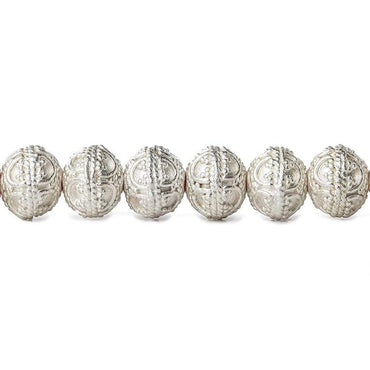 8mm Sterling Silver plated Copper Bead Round Persian Design 8 inch 28 pcs (ONLINE ORDER ONLY)