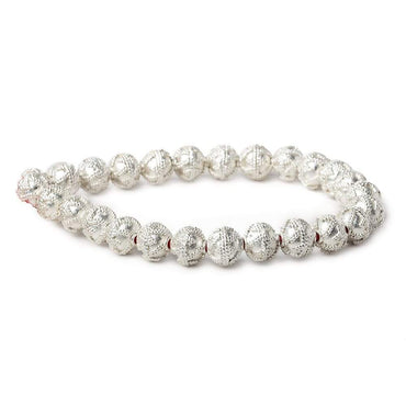 8mm Sterling Silver plated Copper Miligrain Round Bead 8 inch 27 beads (ONLINE ORDER ONLY)
