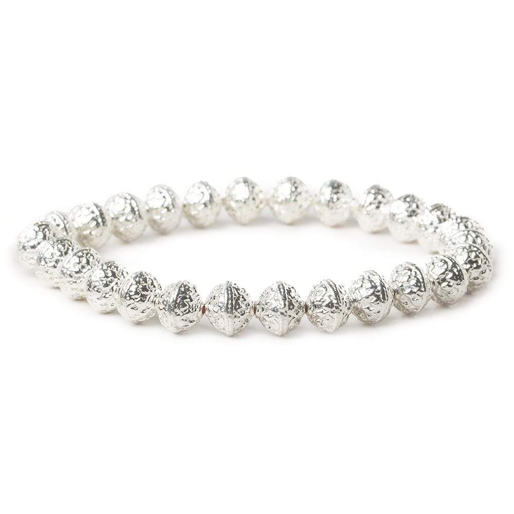 8mm Sterling Silver plated Copper Round Embossed Bead 8 inch 27 pcs (ONLINE ORDER ONLY)