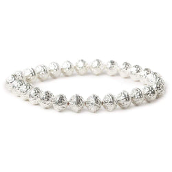 8mm Sterling Silver plated Copper Round Embossed Bead 8 inch 27 pcs (ONLINE ORDER ONLY)