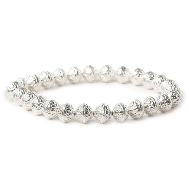 8mm Sterling Silver plated Copper Round Embossed Bead 8 inch 27 pcs (ONLINE ORDER ONLY)