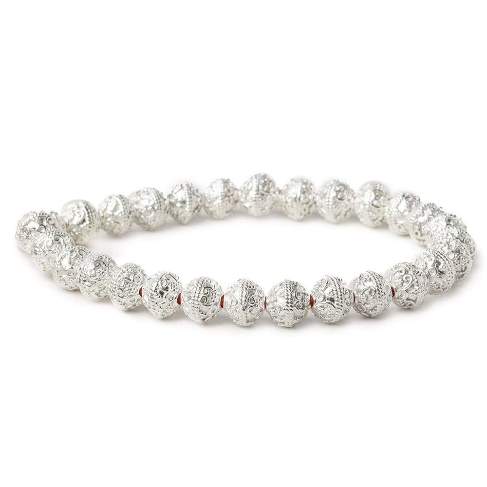 8mm Sterling Silver plated Copper Round Persian Bead 8 inch 27 pcs (ONLINE ORDER ONLY)