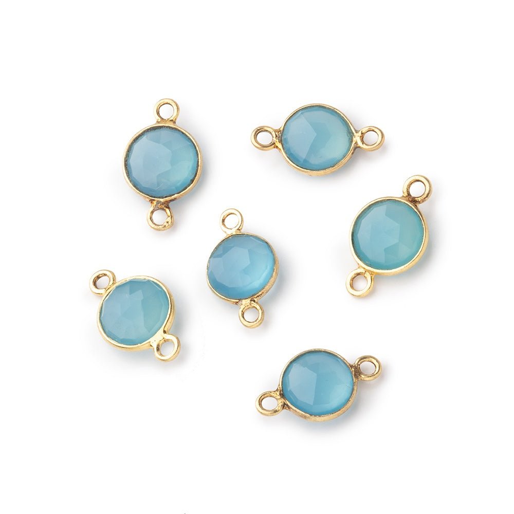 8mm Vermeil Bezel Blue Chalcedony Faceted Coin Connector 1 Focal piece (ONLINE ORDER ONLY)