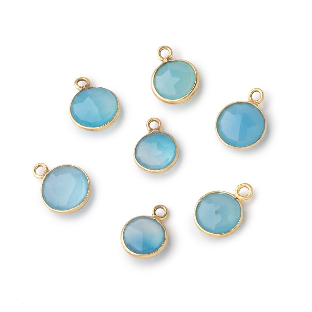 8mm Vermeil Bezel Blue Chalcedony Faceted Coin Pendant 1 Focal piece (ONLINE ORDER ONLY)