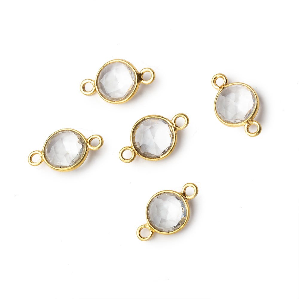 8mm Vermeil Bezel Crystal Quartz faceted coin Connector 1 focal bead (ONLINE ORDER ONLY)