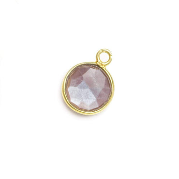8mm Vermeil Bezel Grey Brown Moonstone faceteed coin Pendant 1 piece (ONLINE ORDER ONLY)