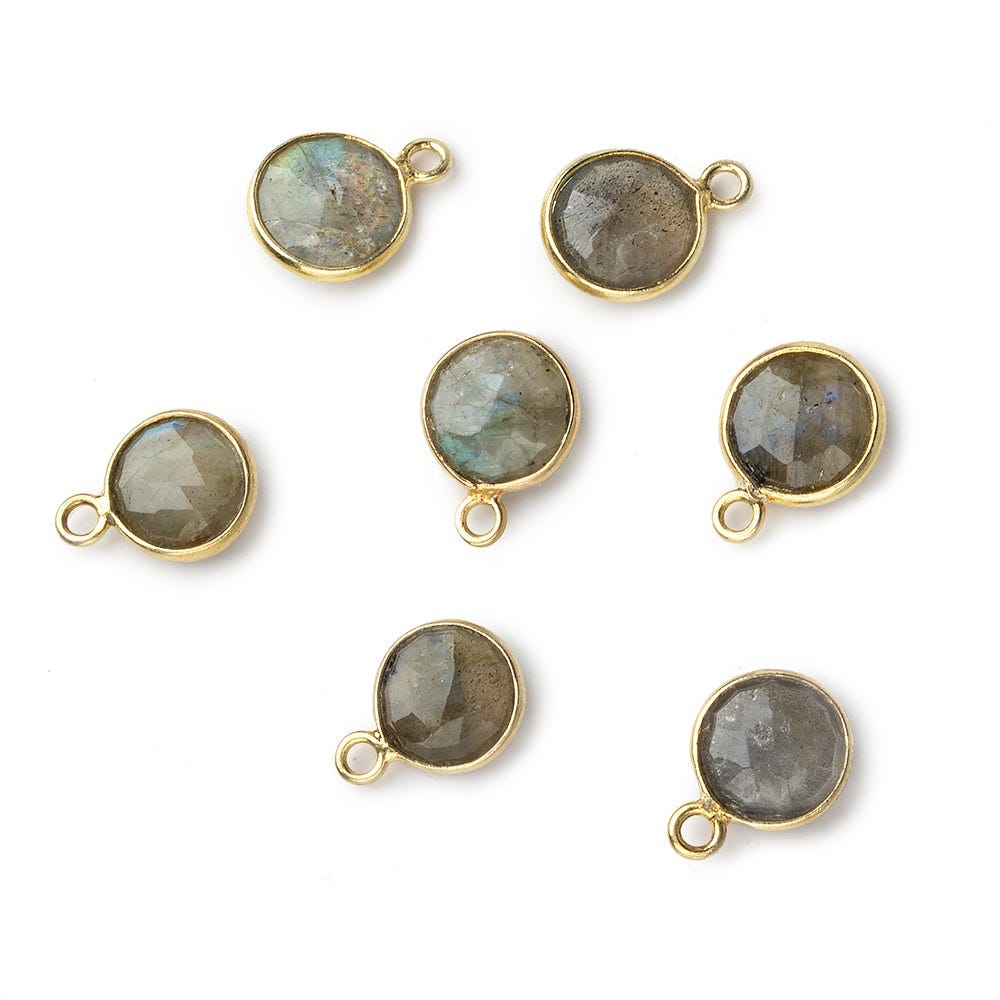 8mm Vermeil Bezel Labradorite faceted coin Pendant 1 focal bead (ONLINE ORDER ONLY)