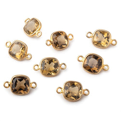 8mm Vermeil Bezel Whiskey Quartz Pavilion faceted Square connector 1 piece (ONLINE ORDER ONLY)
