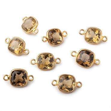 8mm Vermeil Bezel Whiskey Quartz Pavilion faceted Square connector 1 piece (ONLINE ORDER ONLY)
