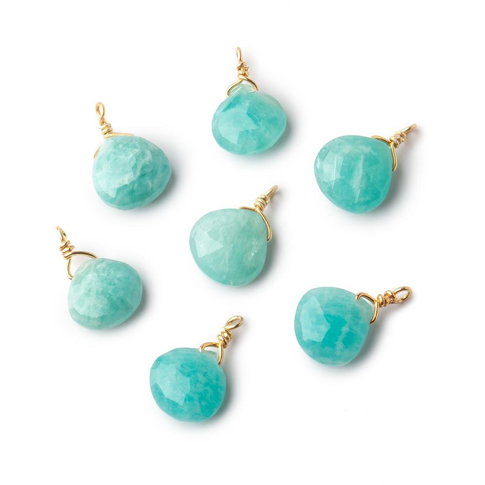 8mm Vermeil Wire Wrapped Amazonite Faceted Heart 1 Focal Pendant (ONLINE ORDER ONLY)