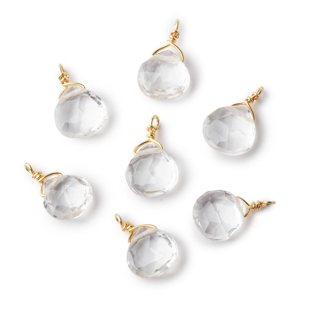 8mm Vermeil Wire Wrapped Crystal Quartz Faceted Heart 1 Focal Pendant (ONLINE ORDER ONLY)