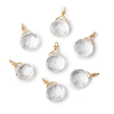 8mm Vermeil Wire Wrapped Crystal Quartz Faceted Heart 1 Focal Pendant (ONLINE ORDER ONLY)