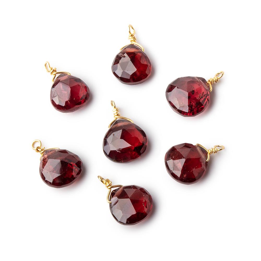 8mm Vermeil Wire Wrapped Garnet Faceted Heart 1 Focal Pendant (ONLINE ORDER ONLY)
