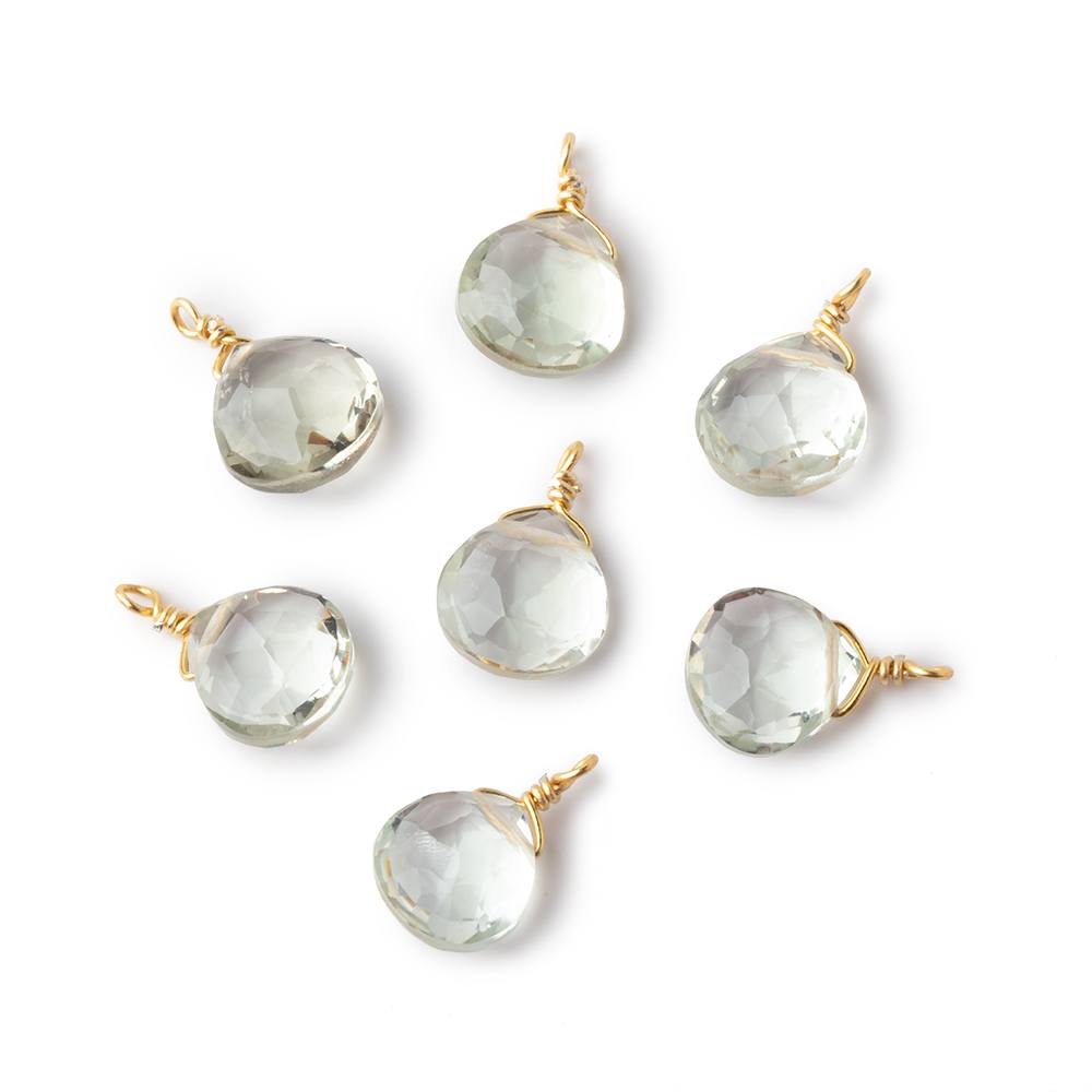 8mm Vermeil Wire Wrapped Green Amethyst Faceted Heart 1 Focal Pendant (ONLINE ORDER ONLY)