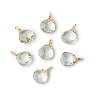 8mm Vermeil Wire Wrapped Green Amethyst Faceted Heart 1 Focal Pendant (ONLINE ORDER ONLY)