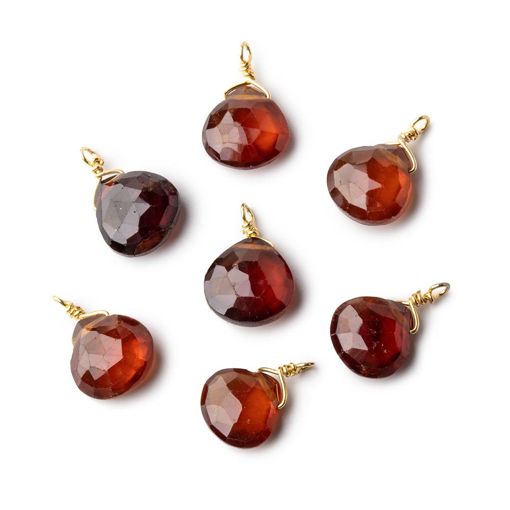 8mm Vermeil Wire Wrapped Hessonite Garnet Faceted Heart 1 Focal Pendant (ONLINE ORDER ONLY)