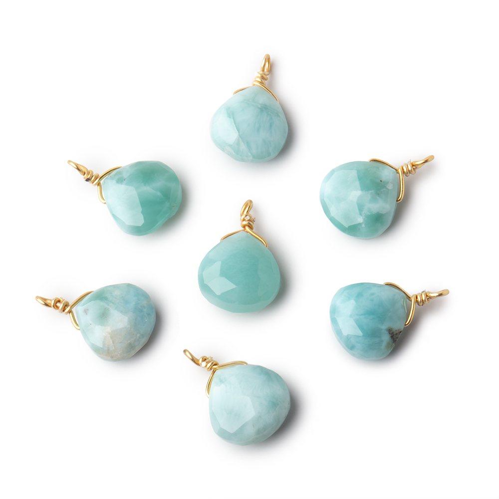 8mm Vermeil Wire Wrapped Larimar Faceted Heart 1 Focal Pendant (ONLINE ORDER ONLY)