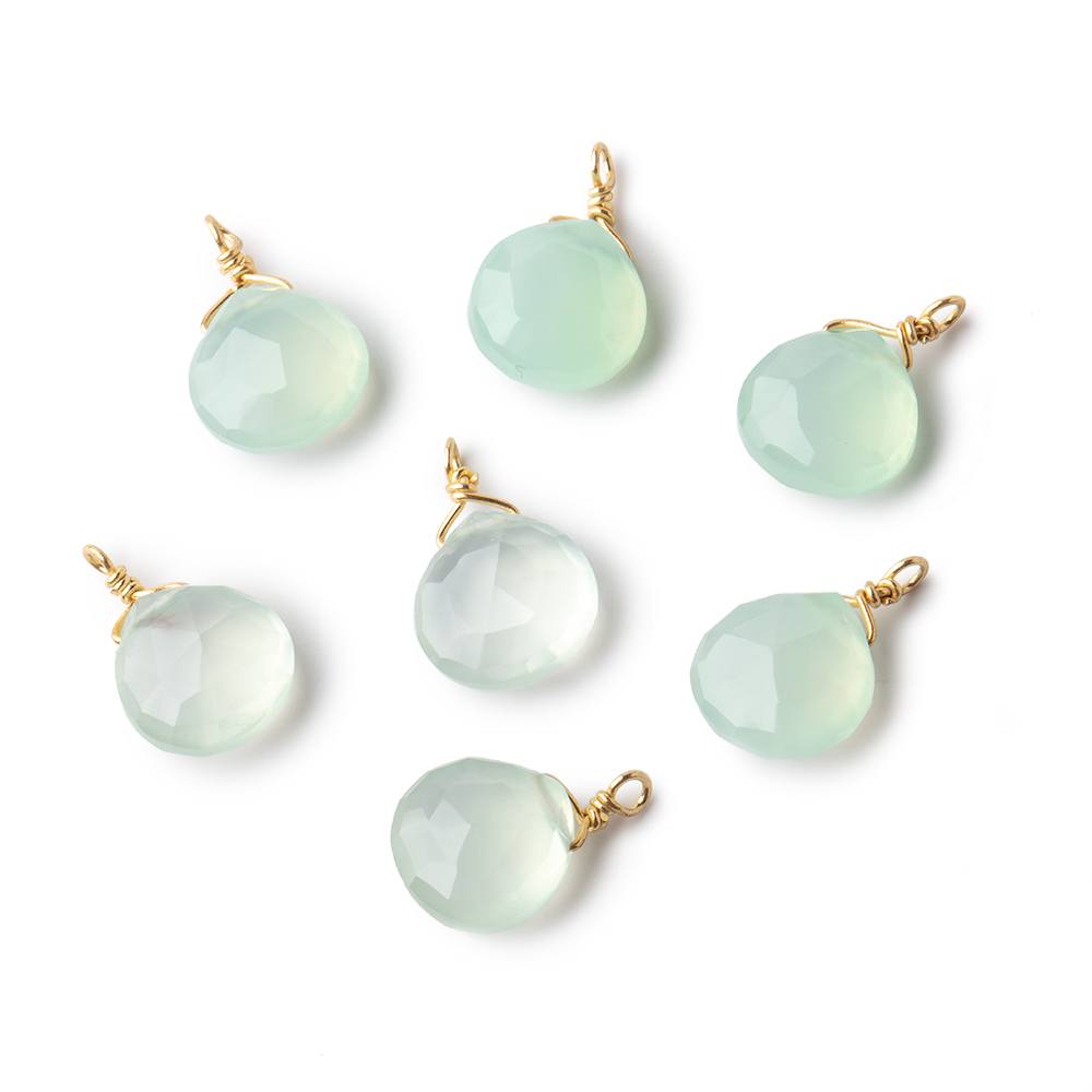 8mm Vermeil Wire Wrapped Lime Chalcedony Faceted Heart 1 Focal Pendant (ONLINE ORDER ONLY)