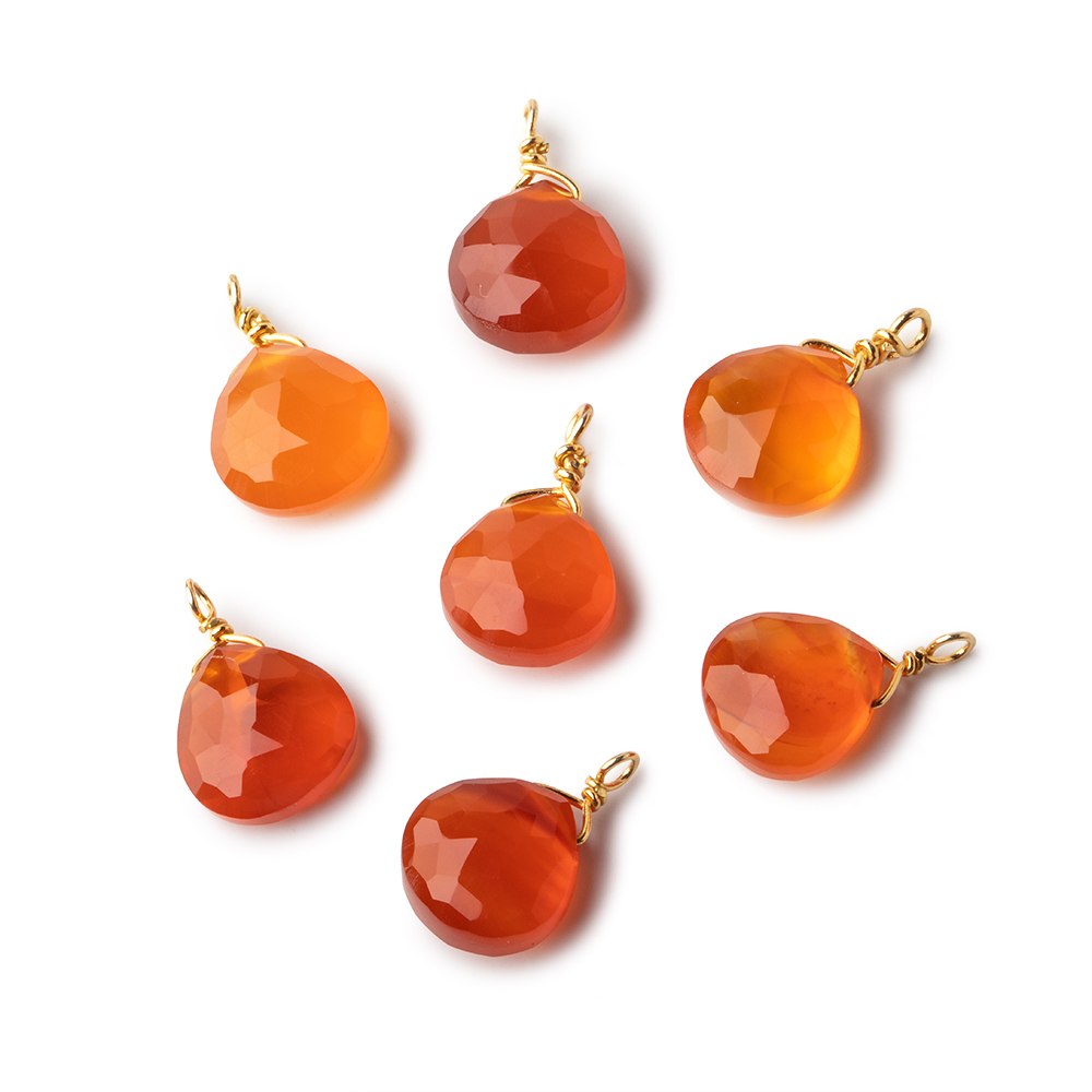 8mm Vermeil Wire Wrapped Orange Chalcedony Faceted Heart 1 Focal Pendant (ONLINE ORDER ONLY)