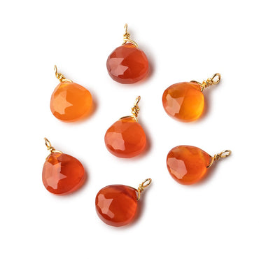 8mm Vermeil Wire Wrapped Orange Chalcedony Faceted Heart 1 Focal Pendant (ONLINE ORDER ONLY)