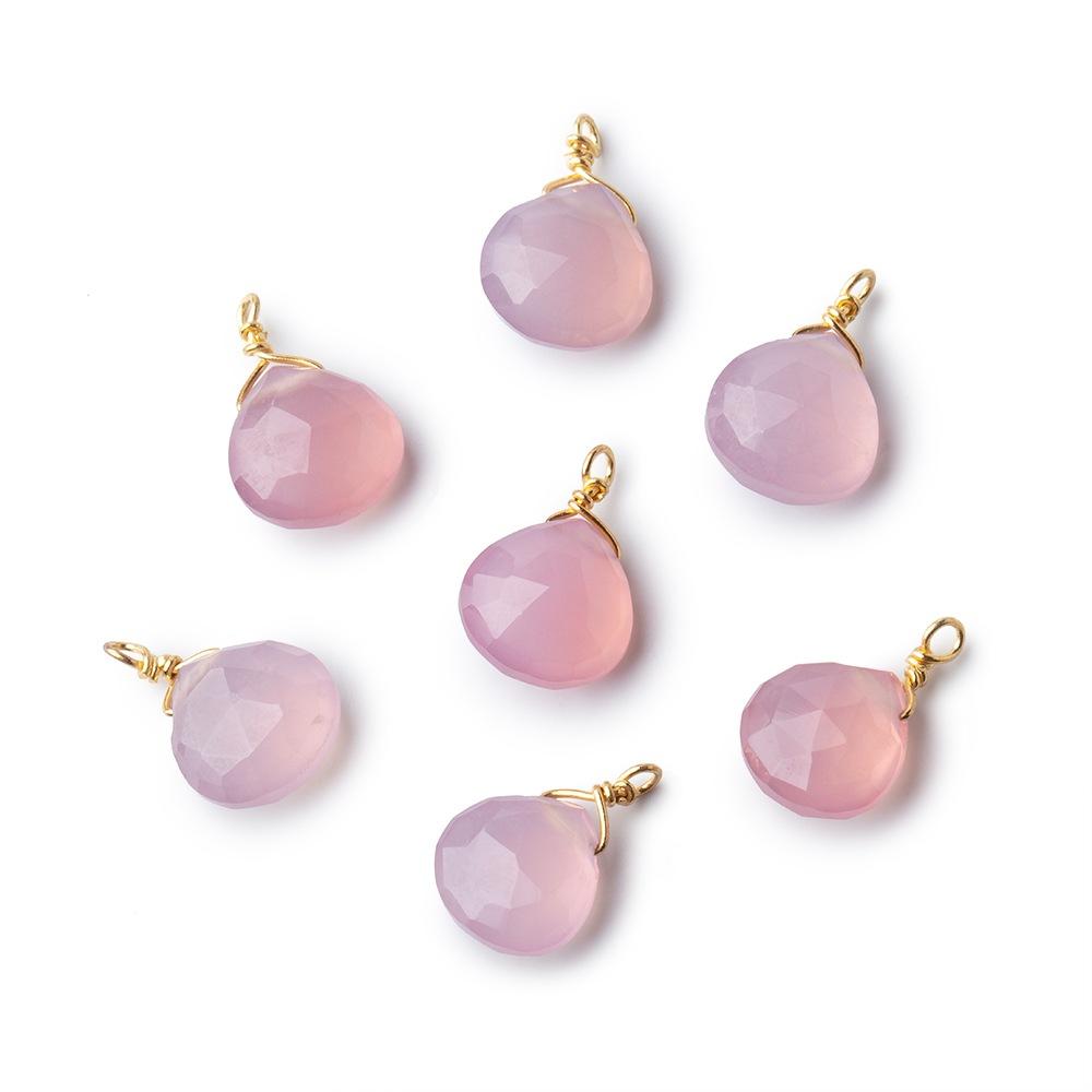 8mm Vermeil Wire Wrapped Rose Pink Chalcedony Faceted Heart 1 Focal Pendant (ONLINE ORDER ONLY)