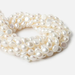8mm White Button Side Drilled Freshwater Pearls, 16 inch, 50 pieces (ONLINE ORDER ONLY)