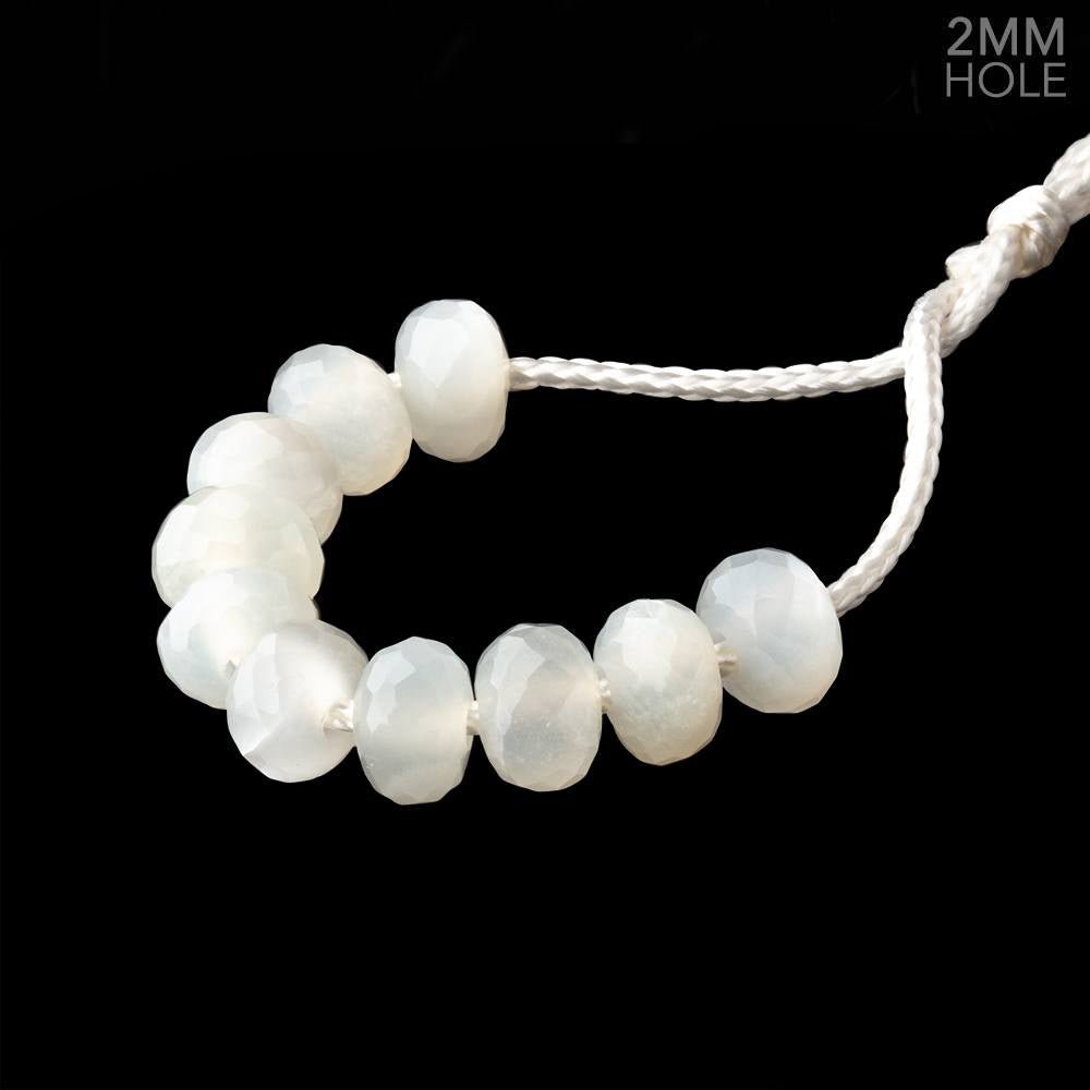 8mm White Moonstone 2mm Large Hole Faceted Rondelle Beads Set of 10 (ONLINE ORDER ONLY)