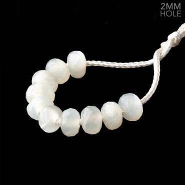 8mm White Moonstone 2mm Large Hole Faceted Rondelle Beads Set of 10 (ONLINE ORDER ONLY)
