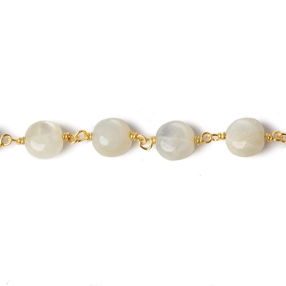 8mm White Moonstone puffy coin Vermeil Chain by the foot 23 beads (ONLINE ORDER ONLY)