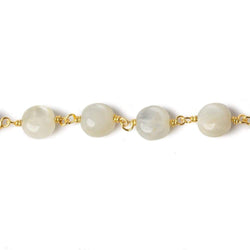 8mm White Moonstone puffy coin Vermeil Chain by the foot 23 beads (ONLINE ORDER ONLY)