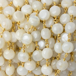 8mm White Moonstone puffy coin Vermeil Chain by the foot 23 beads (ONLINE ORDER ONLY)