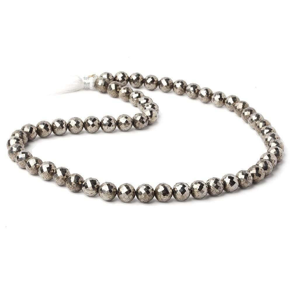 8mm White Pyrite faceted round beads 16 inch 51 pieces AAA (ONLINE ORDER ONLY)