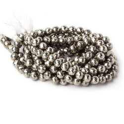 8mm White Pyrite faceted round beads 16 inch 51 pieces AAA (ONLINE ORDER ONLY)