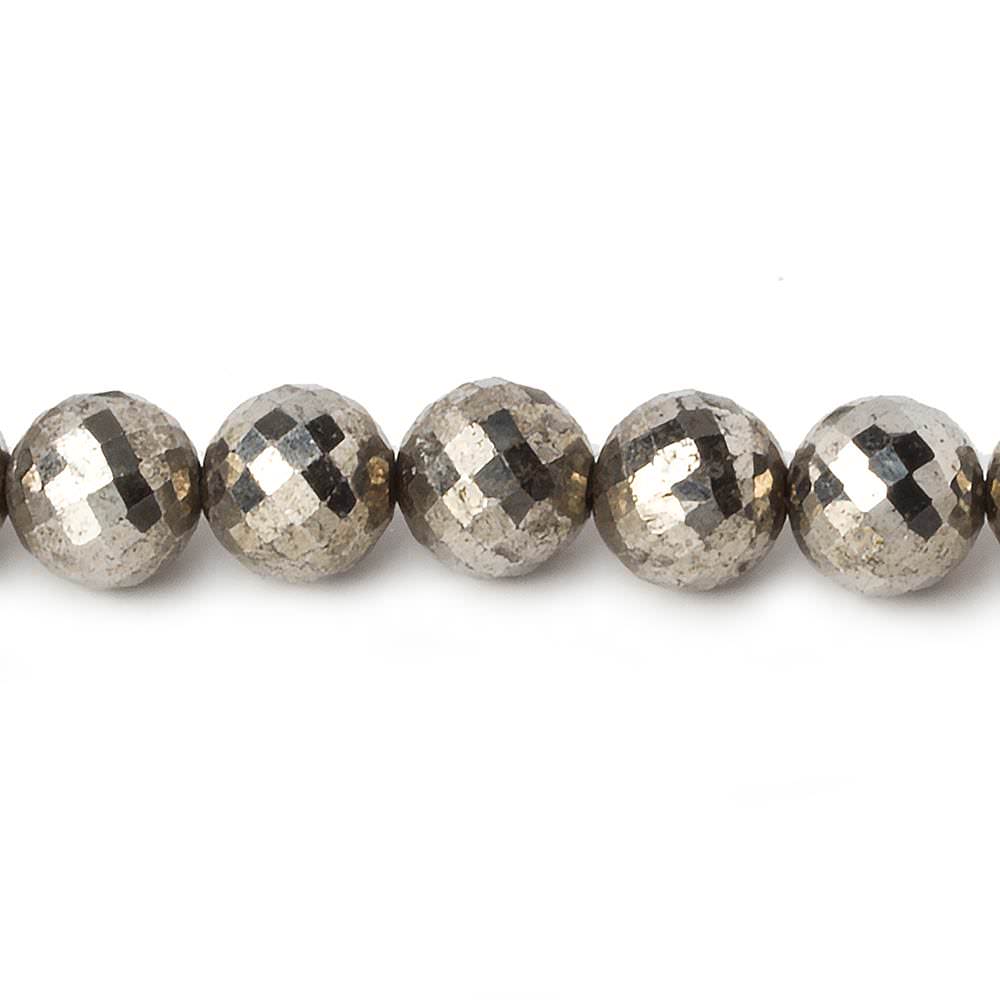8mm White Pyrite faceted round beads 16 inch 51 pieces AAA (ONLINE ORDER ONLY)