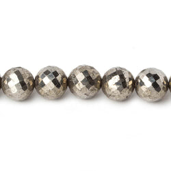 8mm White Pyrite faceted round beads 16 inch 51 pieces AAA (ONLINE ORDER ONLY)