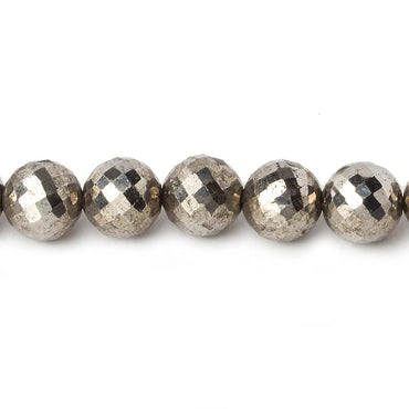 8mm White Pyrite faceted round beads 16 inch 51 pieces AAA (ONLINE ORDER ONLY)