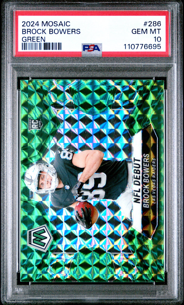 Graded 2024 Panini Mosaic Brock Bowers #286 Green Rookie RC Football Card PSA 10 Gem Mint (ONLINE ORDER ONLY)
