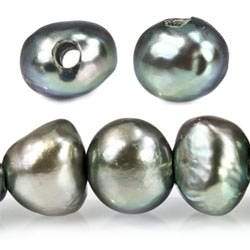 8x10-10x12mm Silver Teal Large Hole Side Drilled Baroque Freshwater Pearl (ONLINE ORDER ONLY)