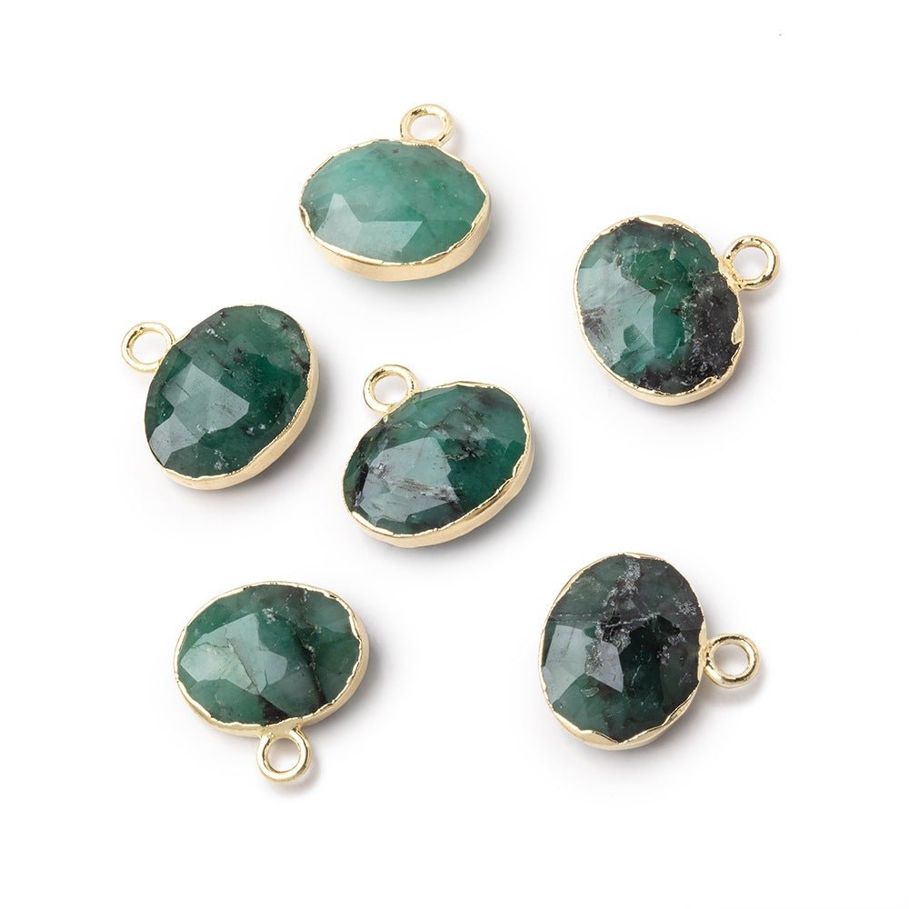 8x10mm Gold Leafed Emerald Faceted Oval Focal Pendant 1 piece (ONLINE ORDER ONLY)