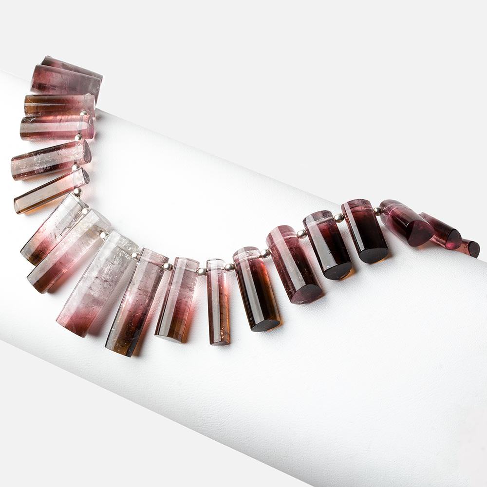 8x4x4-25x8x8mm Bi-Color Tourmaline top drilled plain Triangular Tubes 8 inch 25 beads AAA (ONLINE ORDER ONLY)