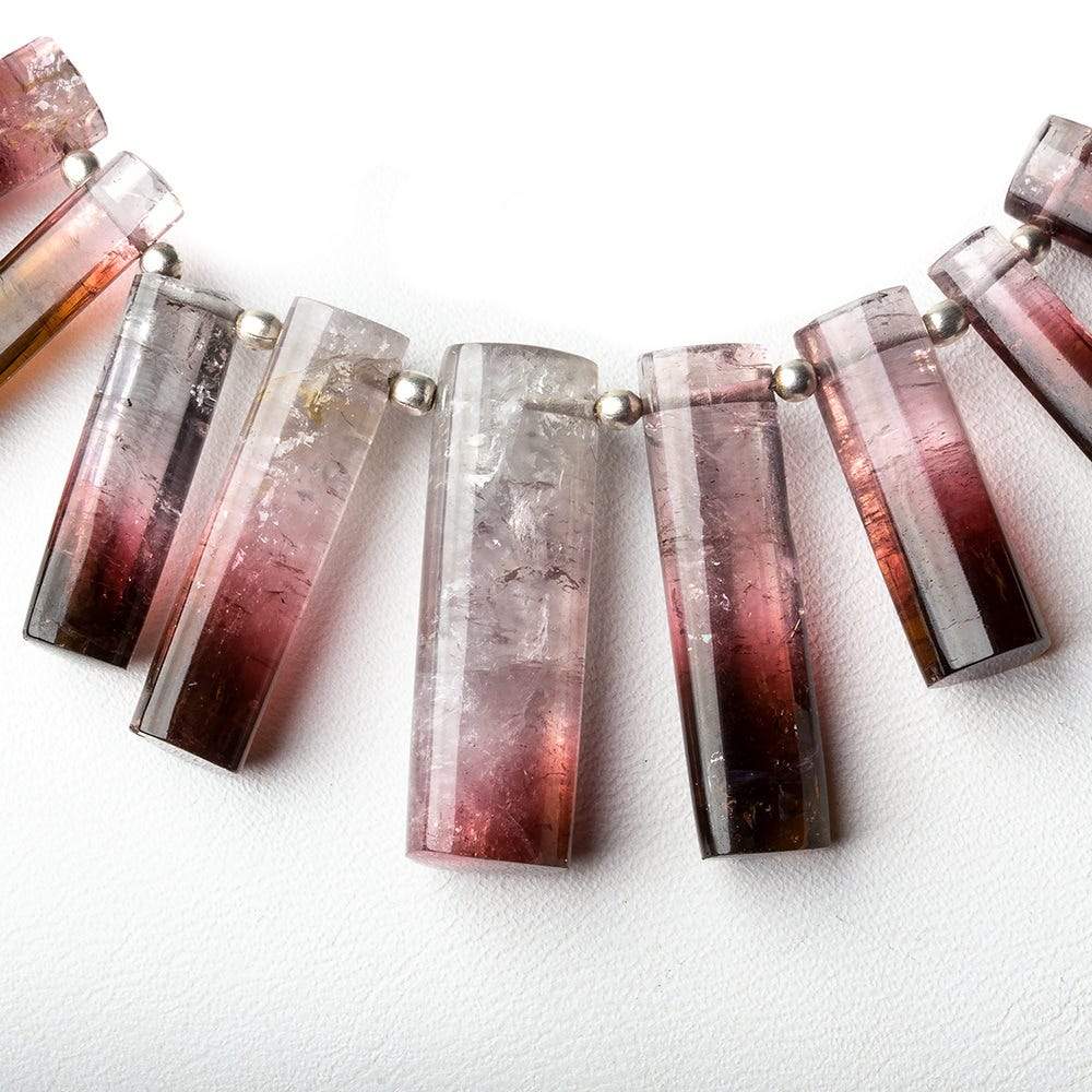 8x4x4-25x8x8mm Bi-Color Tourmaline top drilled plain Triangular Tubes 8 inch 25 beads AAA (ONLINE ORDER ONLY)