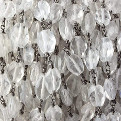 8x5-11x7mm Crystal Quartz Faceted Nugget Black Gold Chain by the foot (ONLINE ORDER ONLY)