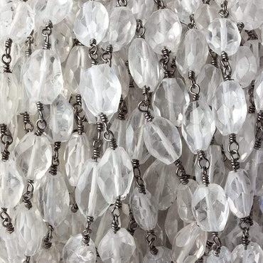 8x5-11x7mm Crystal Quartz Faceted Nugget Black Gold Chain by the foot (ONLINE ORDER ONLY)