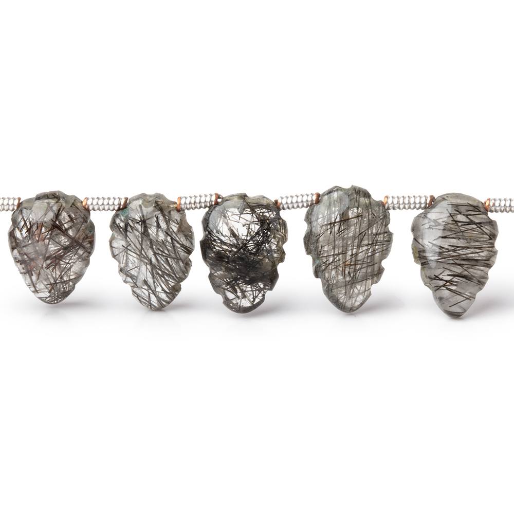 8x5-11x7mm Tourmalinated Quartz Carved Leaf Beads 8 inch 25 pieces (ONLINE ORDER ONLY)