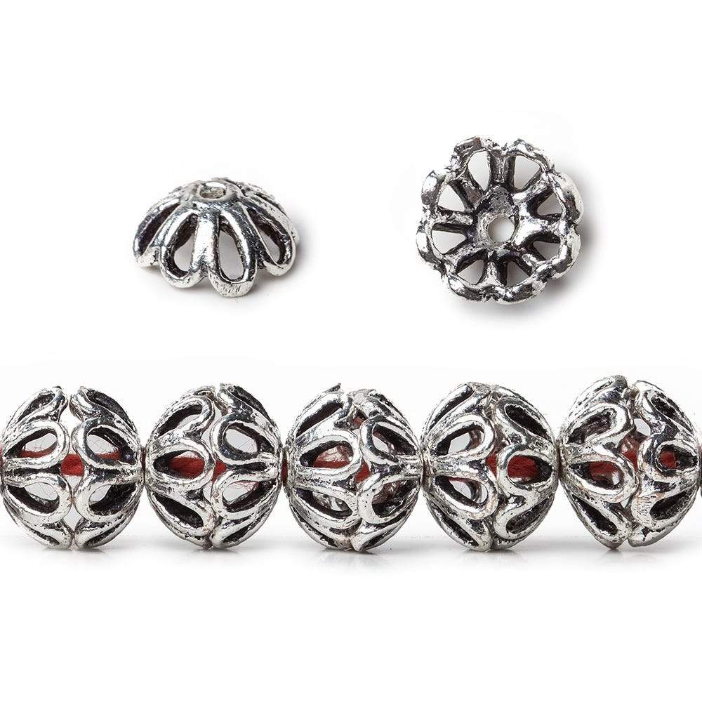 8x5mm Antiqued Sterling Silver Plated Copper Bead Cap 8 inch 62 beads (ONLINE ORDER ONLY)